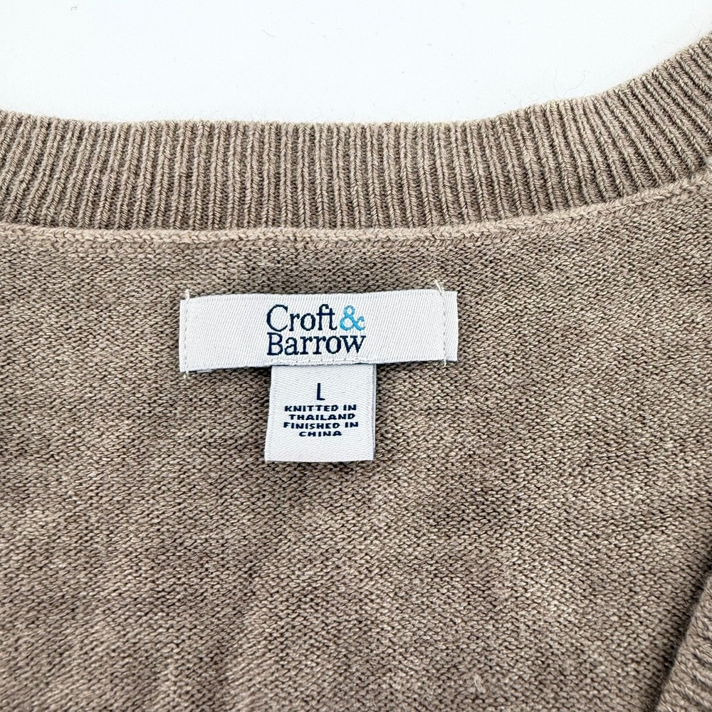 Croft & Barrow V Neck Sweater Modern Women Large Brown Solid Pullover Knit Top - Picture 4 of 7